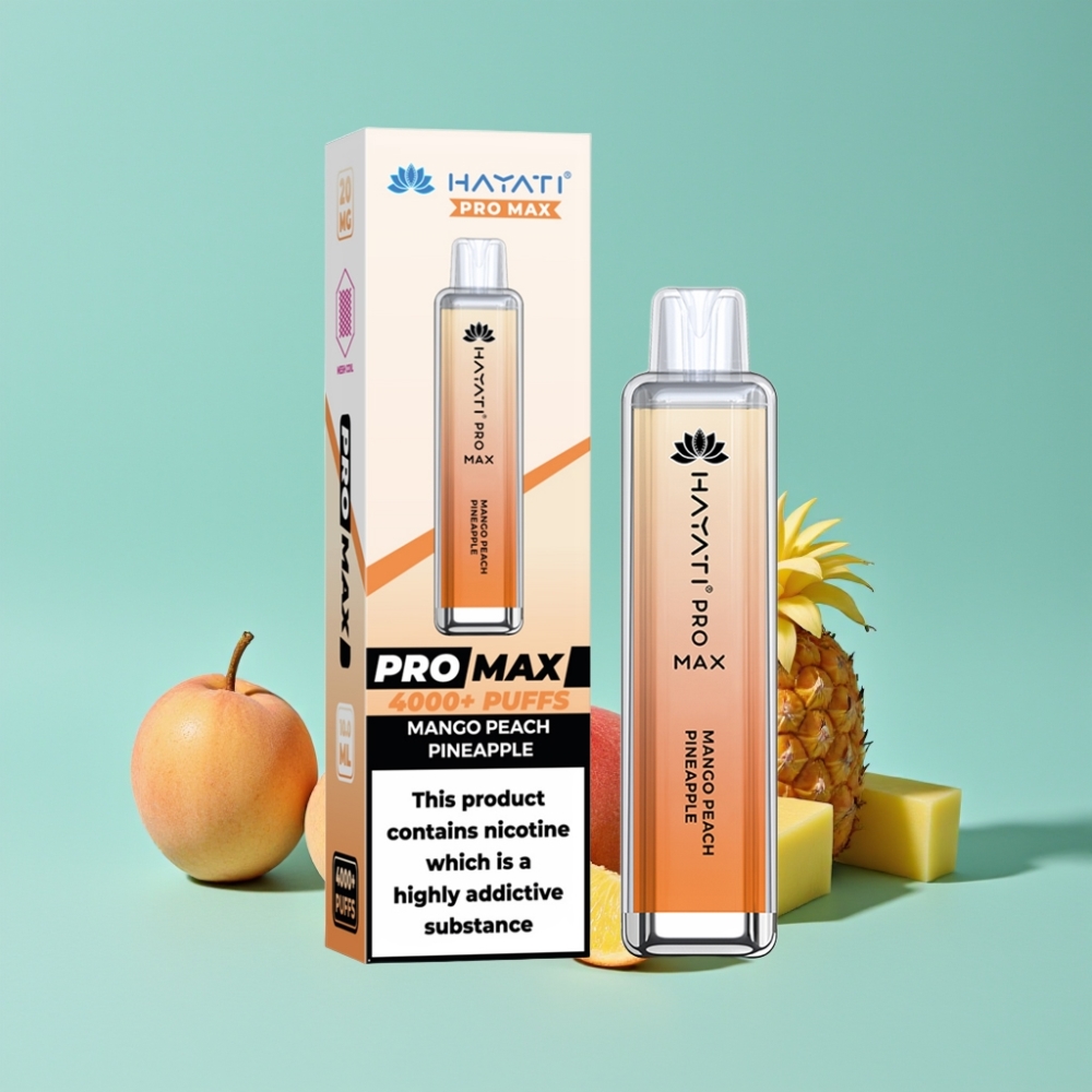 Hayati Pro Max 4000プッフス 使い捨てベイプ マンゴーピーチパインアップル 28×28×120mm 2%/5% 1400mAh