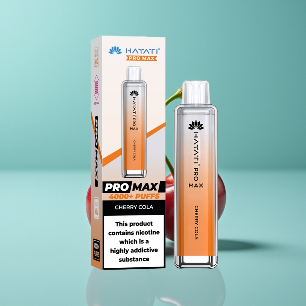 Hayati Pro Max 4000プッフス 使い捨てベイプ チェリーコーラ 28×28×120mm 2%/5%ニコチン 1400mAh