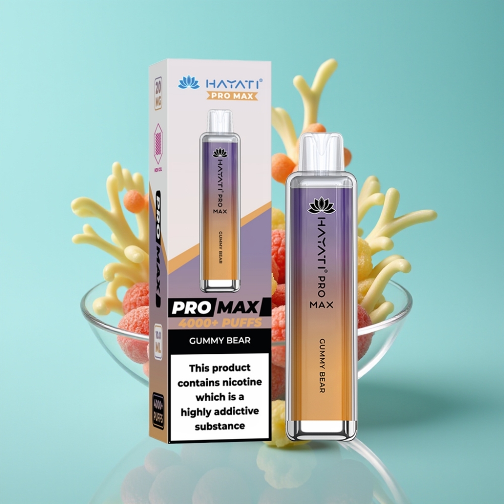 Hayati Pro Max 4000 使い捨てベイプ グミベア 28×28×120mm 2%/5% 1400mAh