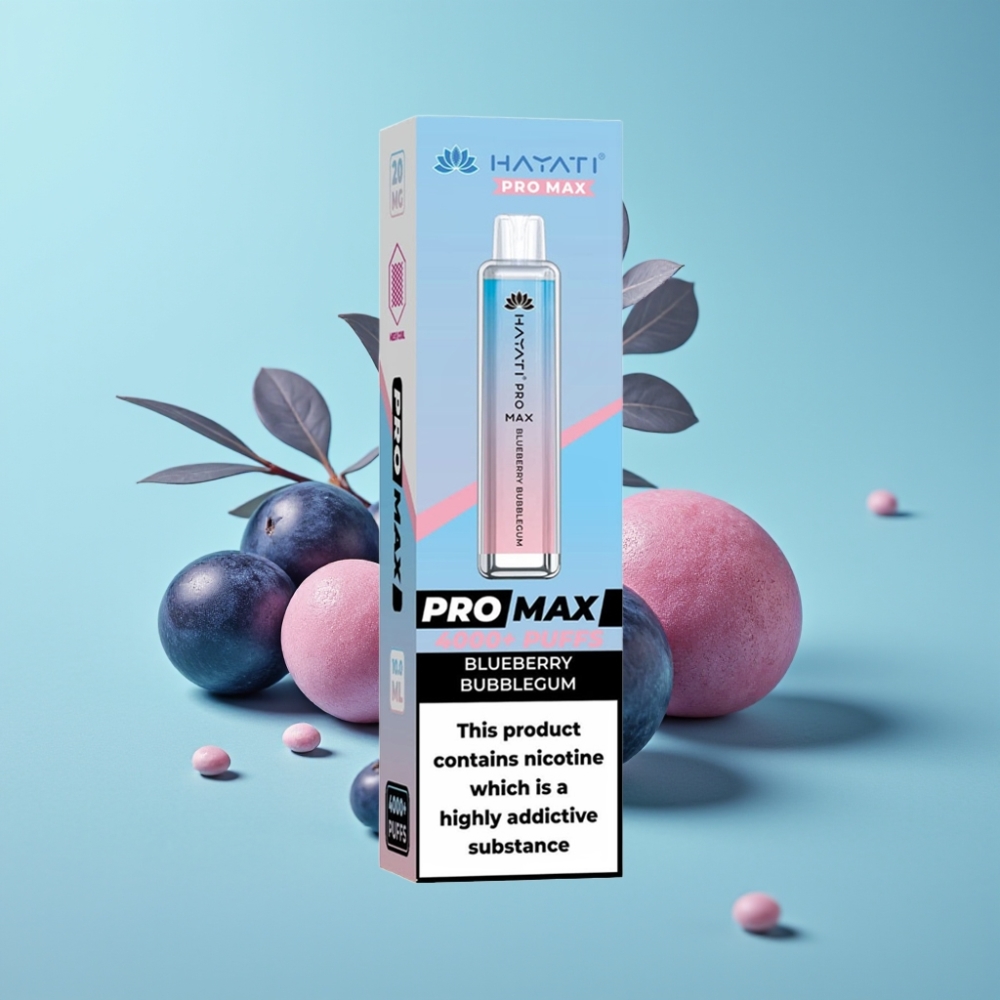 Hayati Pro Max 4000パフス ブルーベリーバブルガム 28×28×120mm 2%/5% 1400mAh