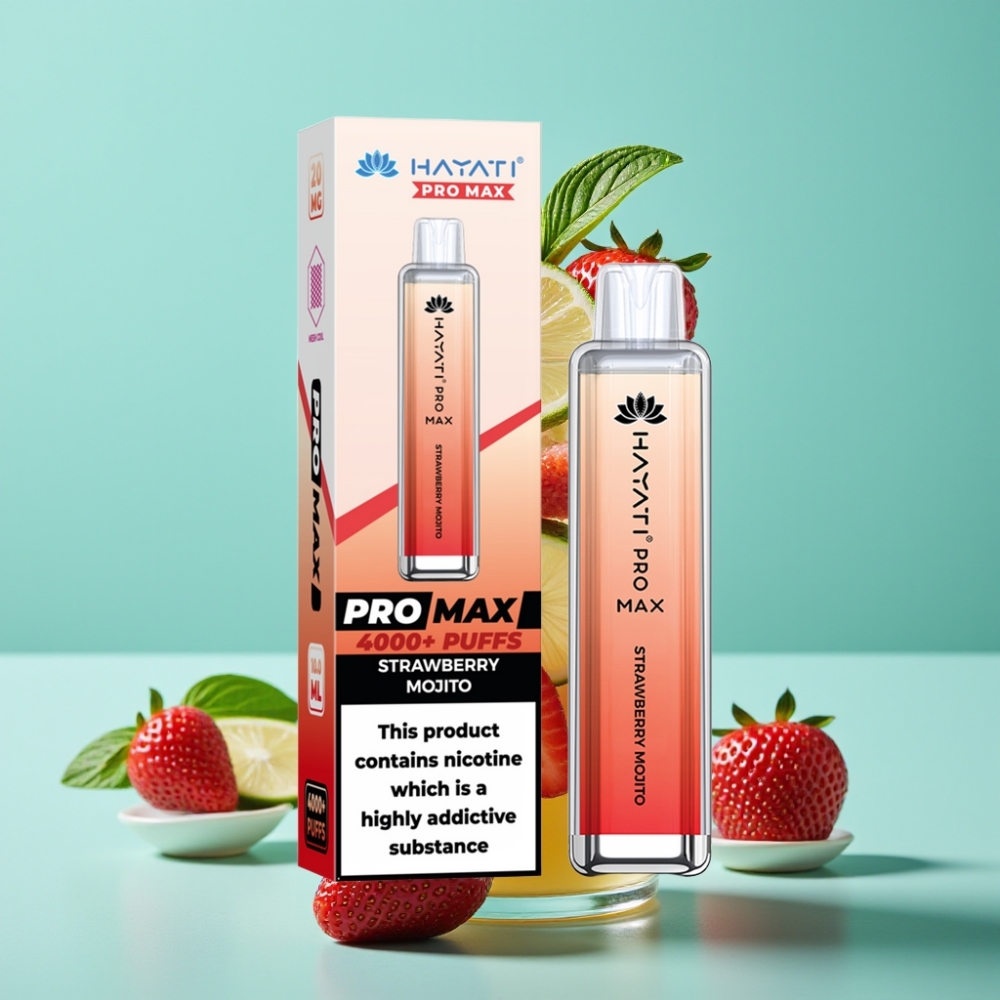 Hayati Pro Max 4000パフ 使い捨てベイプ ストロベリーモヒート 28×28×120mm 2%/5% 1400mAh