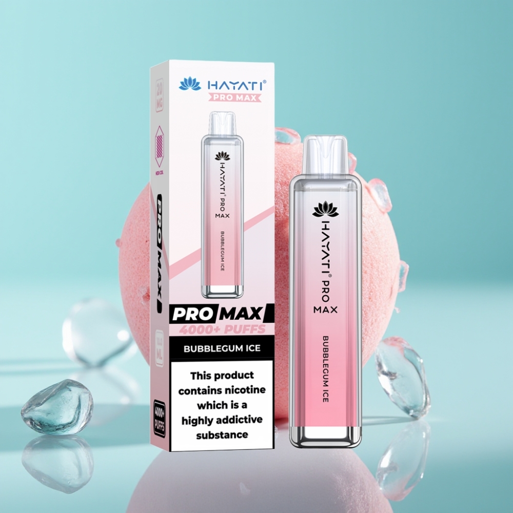 Hayati Pro Max 4000プッフス ディスポーザブルベイプ バブルガムアイス 2%/5% 1400mAh 2ml/10ml TPD