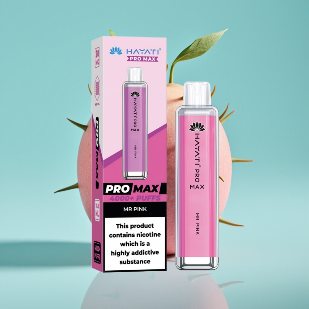 Hayati Pro Max 4000パフ 使い捨てベイプ Mr Pink(ピンク) 28×28×120mm 2%/5% 1400mAh